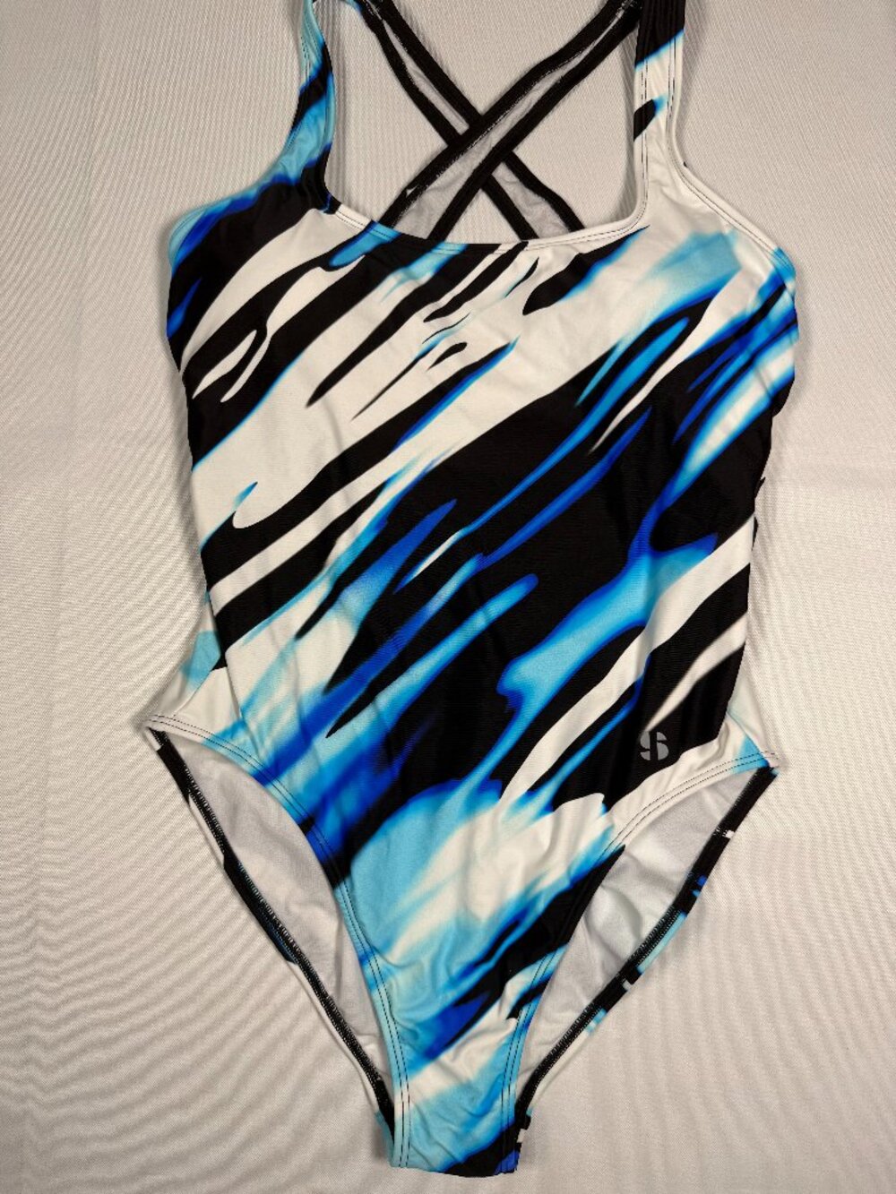 Sports Illustrated Swimsuit Women’s Medium One Piece BlueBlackWhite Criss Cross